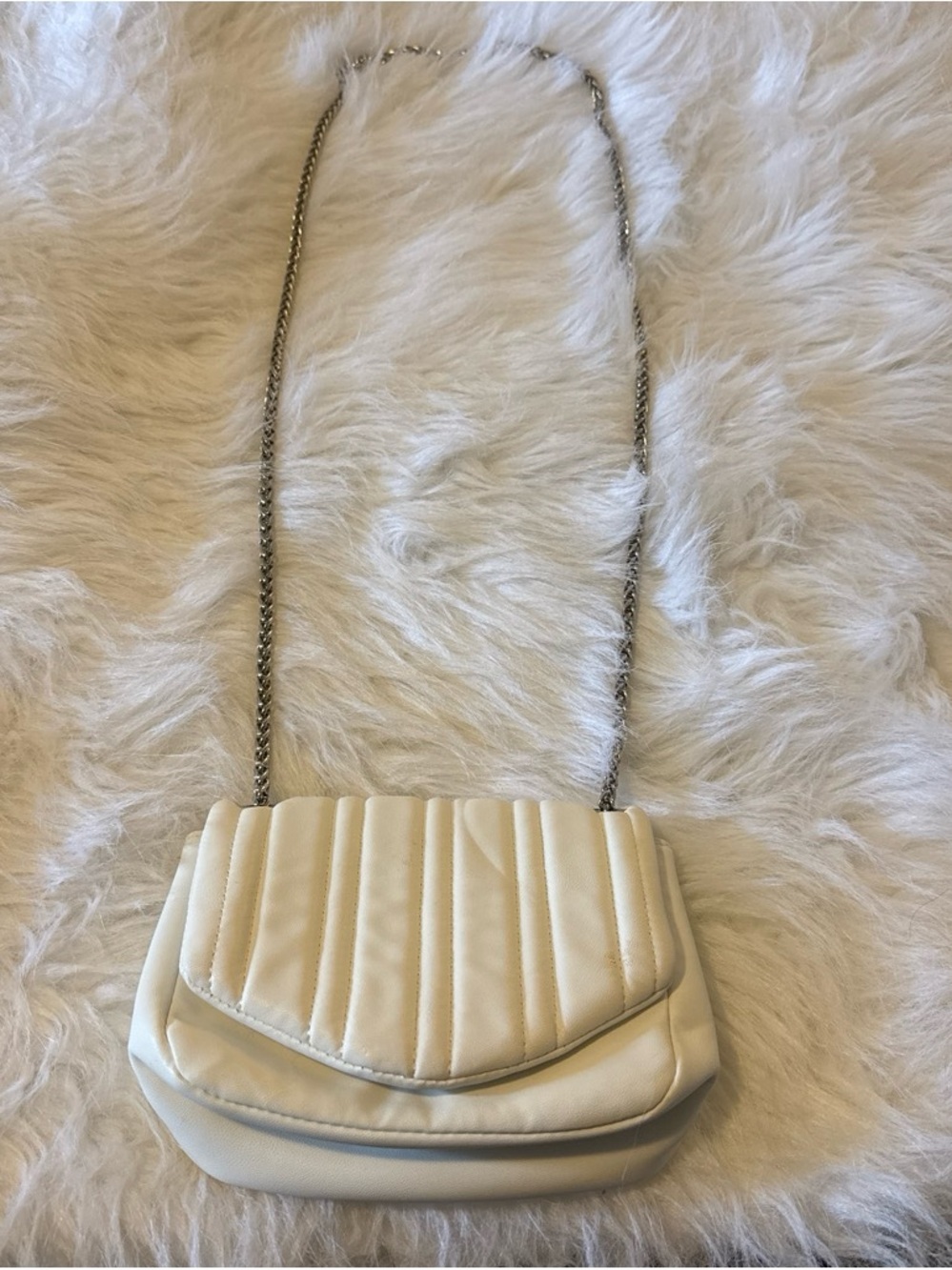 Forever 21 Cream Quilted Crossbody Bag with Silver Chain